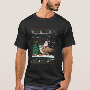 Ugly Christmas Tree Lights Xmas Santa Riding Owl T-Shirt