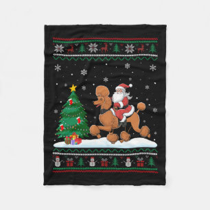 Ugly Christmas Tree Lights Xmas Santa Riding Poodl Fleece Blanket