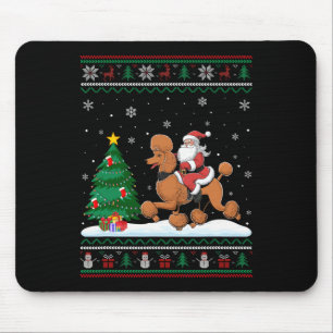 Ugly Christmas Tree Lights Xmas Santa Riding Poodl Mouse Pad