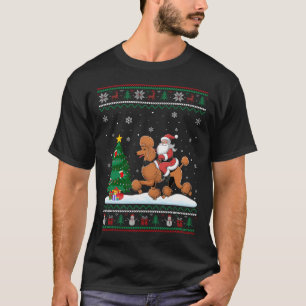 Ugly Christmas Tree Lights Xmas Santa Riding Poodl T-Shirt