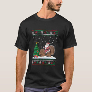 Ugly Christmas Tree Lights Xmas Santa Riding Porcu T-Shirt