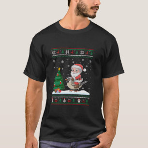 Ugly Christmas Tree Lights Xmas Santa Riding Sparr T-Shirt
