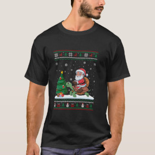 Ugly Christmas Tree Lights Xmas Santa Riding Turtl T-Shirt