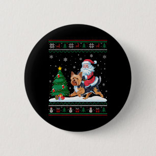 Ugly Christmas Tree Lights Xmas Santa Riding Yorki 6 Cm Round Badge