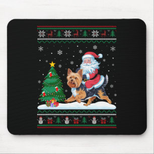 Ugly Christmas Tree Lights Xmas Santa Riding Yorki Mouse Pad