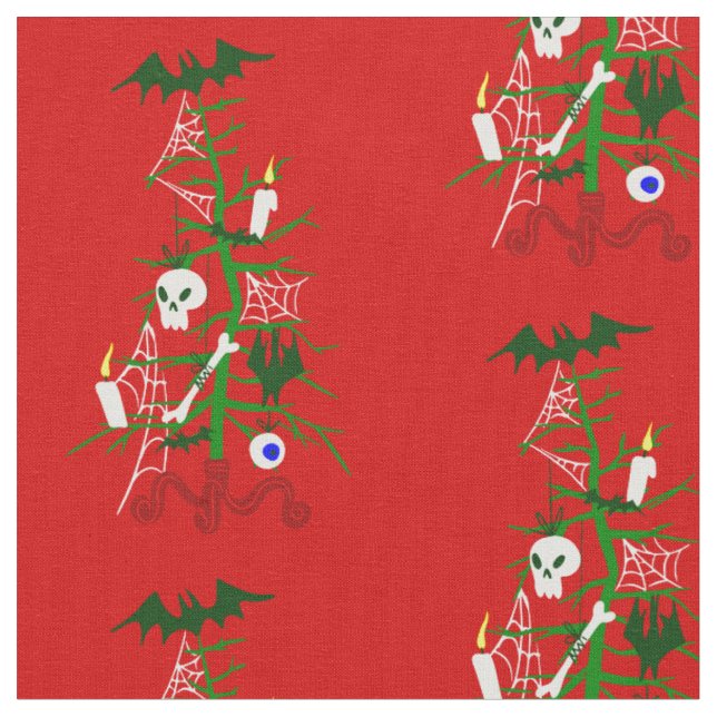 ugly christmas tree skull bat fabric (Close Up)