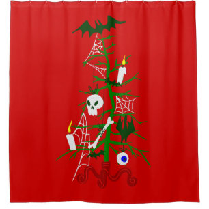 ugly christmas tree skull bat shower curtain