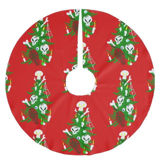 ugly christmas tree skull coffin brushed polyester tree skirt (Front)