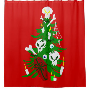 ugly christmas tree skull coffin shower curtain