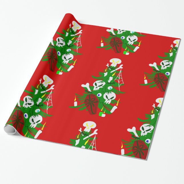 ugly christmas tree skull coffin wrapping paper (Unrolled)