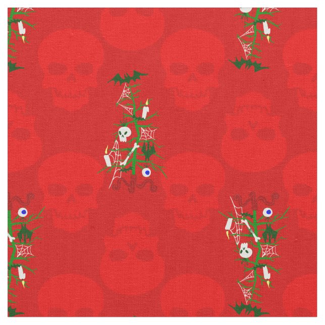 ugly christmas tree skull haunted fabric (Close Up)