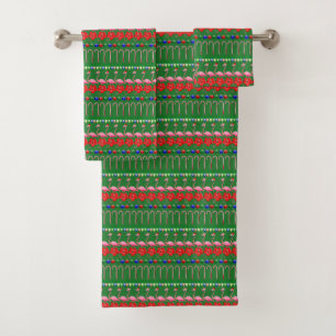 Ugly Christmas Tropical Pink Flamingos on Holiday Bath Towel Set