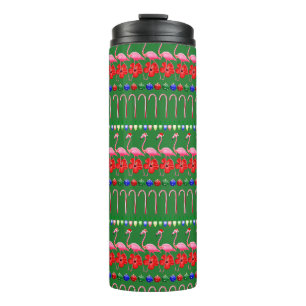Ugly Christmas Tropical Pink Flamingos on Holiday Thermal Tumbler