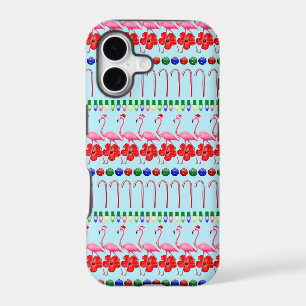 Ugly Christmas Tropical Pink Flamingos on Light Bl