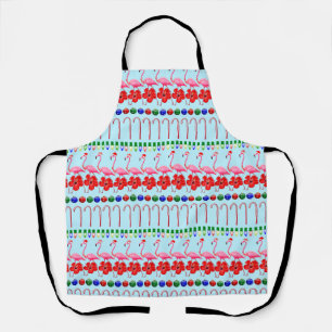 Ugly Christmas Tropical Pink Flamingos on Light Bl Apron