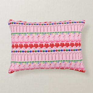 Ugly Christmas Tropical Pink Flamingos on Pink Decorative Cushion
