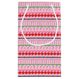 Ugly Christmas Tropical Pink Flamingos on Pink Small Gift Bag