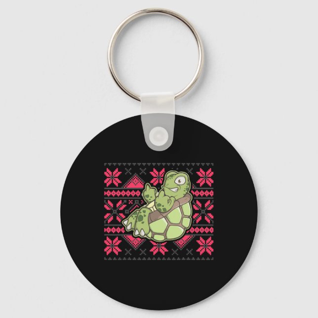 Ugly Christmas Turtle Middle Finger Off Funny Sarc Key Ring (Front)