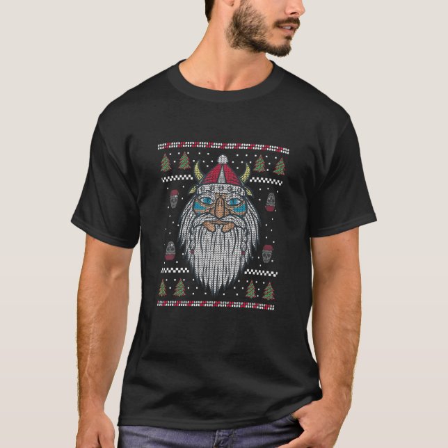 Ugly Christmas Viking Santa Christmas Norse T-Shirt (Front)