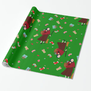 ugly christmas witch befana green wrapping paper