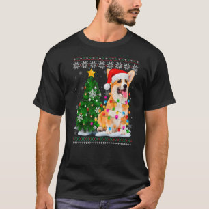 Ugly Corgi Dog Santa Hat Christmas Tree Light T-Shirt