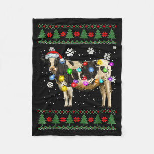 Ugly Cow Christmas Sweater Santa Hat And Light Up Fleece Blanket