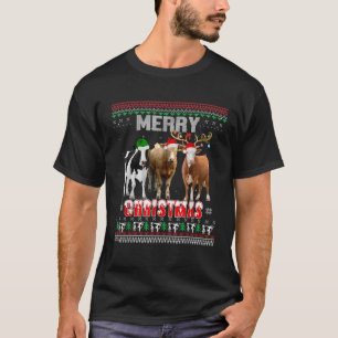 Ugly Cow Hat Santa Merry Christmas Lights Funny Co T-Shirt