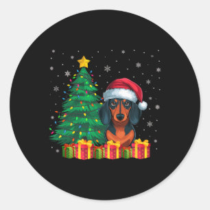 Ugly Dachshund Santa Hat Christmas Lights Dog Love Classic Round Sticker