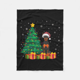Ugly Doberman Pinscher Santa Hat Christmas Lights Fleece Blanket