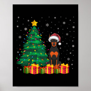 Ugly Doberman Pinscher Santa Hat Christmas Lights Poster