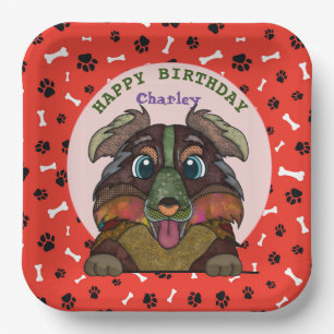 Ugly dog face Australian Shepherd birthday Paper Plate