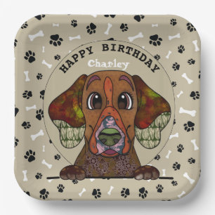 Ugly dog face English Pointer birthday Paper Plate