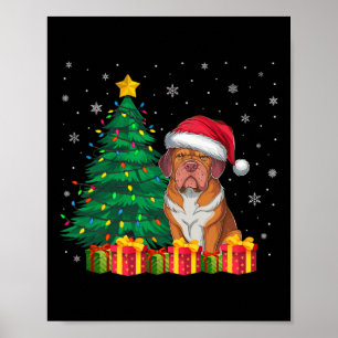 Ugly Dogue De Bordeaux Santa Hat Christmas Lights Poster