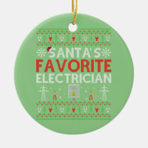 Ugly Electrician Xmas Gift Santa Loves Electrician Ceramic Ornament
