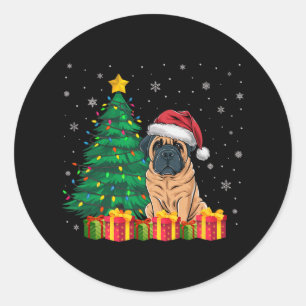 Ugly English Mastiff Santa Hat Christmas Lights Do Classic Round Sticker