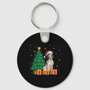 Ugly English Setter Santa Hat Christmas Lights Dog Key Ring