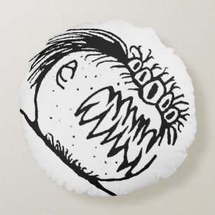 Ugly fantasy monster drawing round cushion