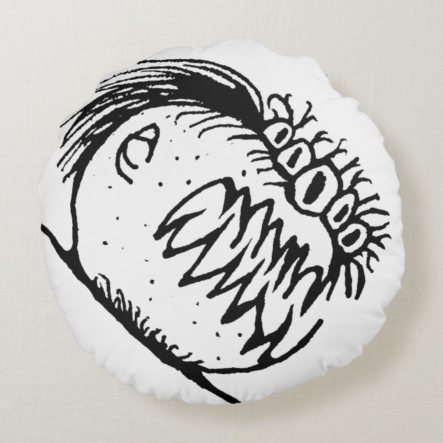 Ugly fantasy monster drawing round cushion (Back)
