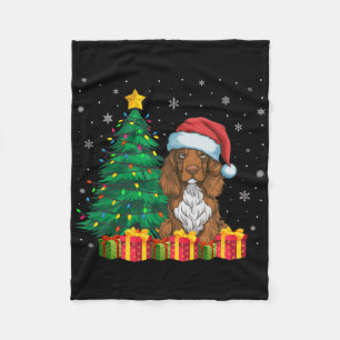 Ugly Field Spaniel Santa Hat Christmas Lights Dog Fleece Blanket