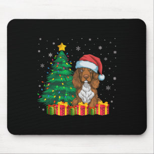 Ugly Field Spaniel Santa Hat Christmas Lights Dog Mouse Pad