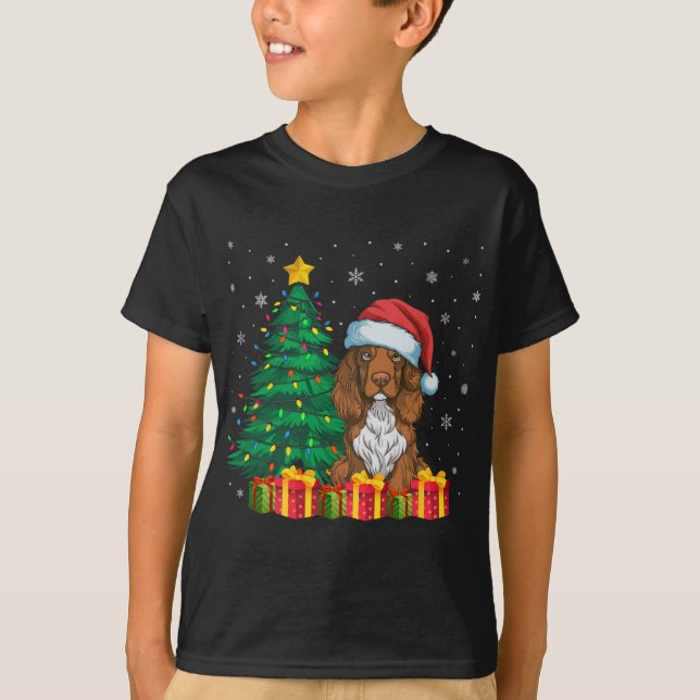 Ugly Field Spaniel Santa Hat Christmas Lights Dog  T-Shirt (Front)