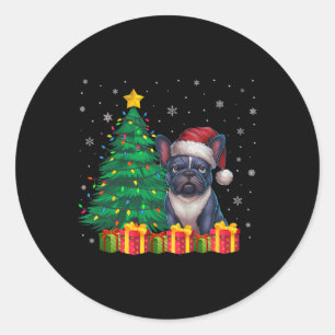 Ugly French Bulldog Santa Hat Christmas Lights Dog Classic Round Sticker