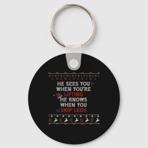 Ugly Funny Christmas Sweater Style Lifting Fitness Key Ring