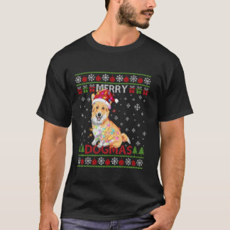 Ugly Funny Merry Dogmas Corgi Dog Santa Hat Lights T-Shirt