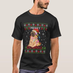 Ugly Funny Merry Dogmas Pug Xmas Dog Santa Hat Lig T-Shirt