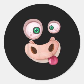 Ugly Funny Monster Cow Face Halloween Gift Classic Round Sticker