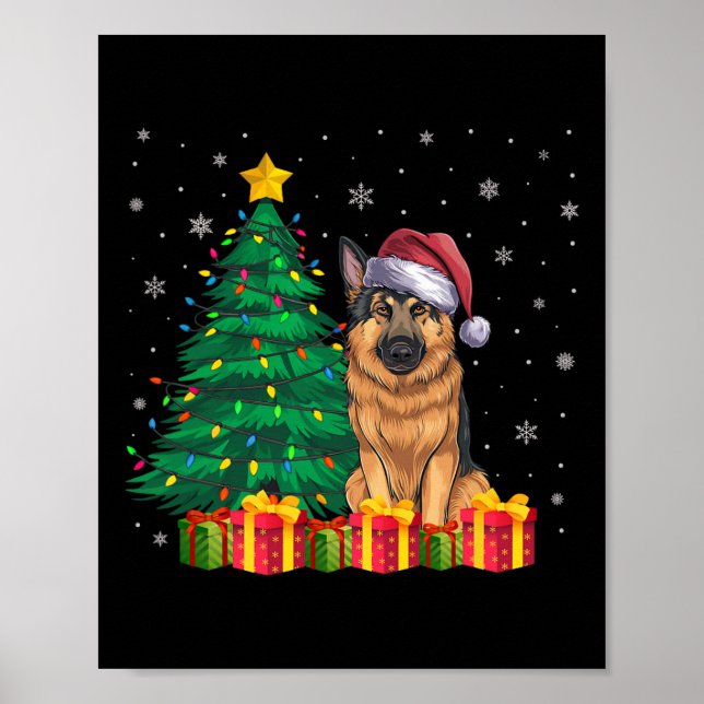Ugly German Shepherd Santa Hat Christmas Lights Do Poster (Front)