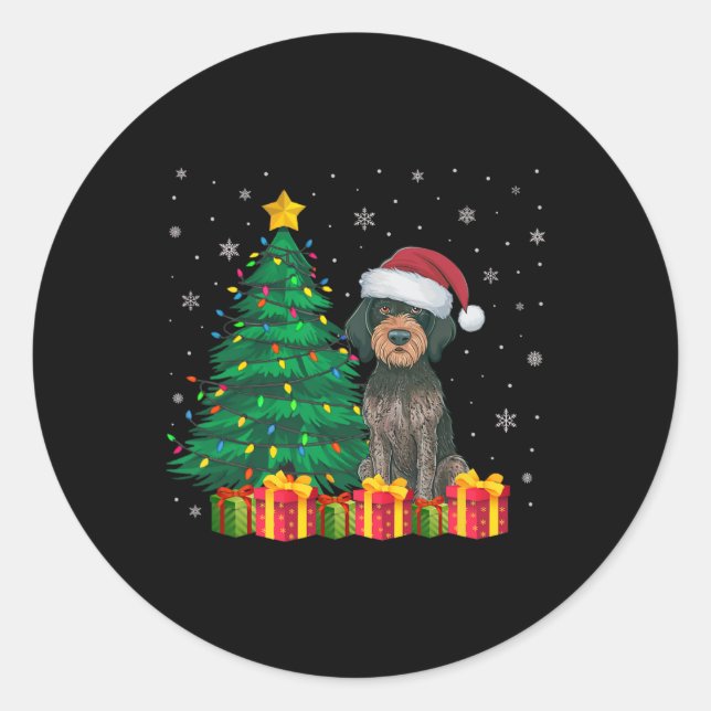 Ugly German Wirehaired Pointer Santa Hat Christmas Classic Round Sticker (Front)