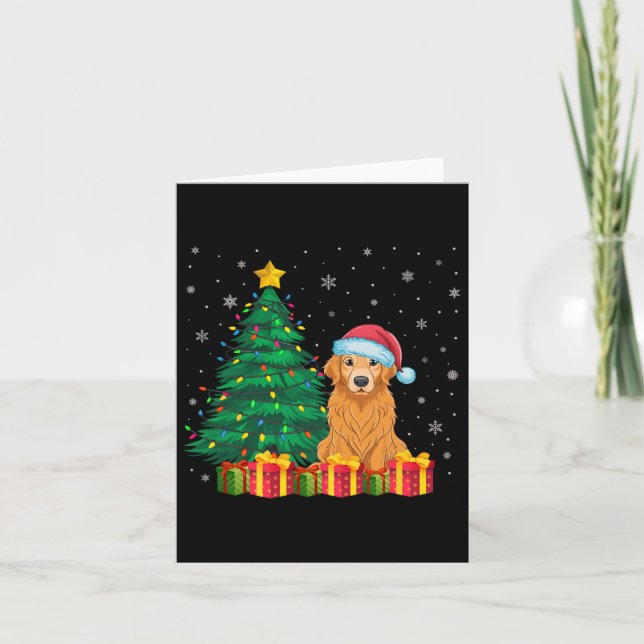 Ugly Golden Retriever Santa Hat Christmas Lights D Card (Front)