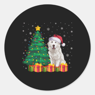 Ugly Great Pyrenees Santa Hat Christmas Lights Dog Classic Round Sticker